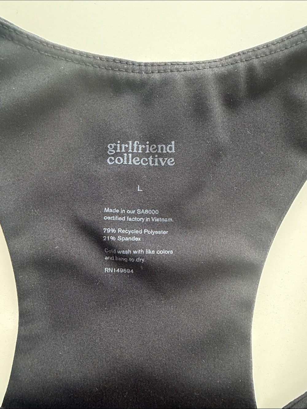 girlfriend collective Black Racerback Sports Bra - Picture 2 of 3